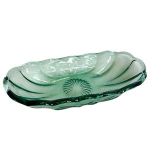 Vintage Anchor Hocking Relish Dish Scallop Glass Trinket Green Decor Holder Bowl